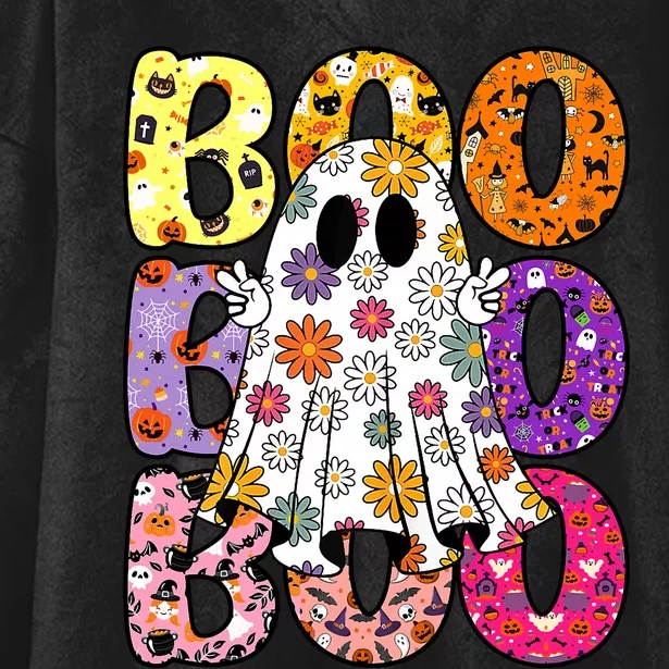 Cute Ghost Floral Boo Halloween Boy Girl Ghost Spooky Season Hooded Wearable Blanket