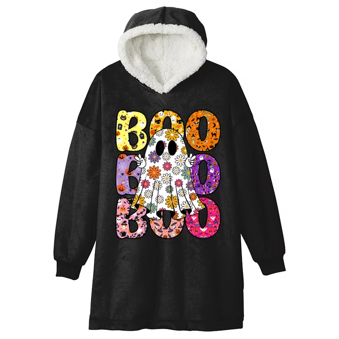 Cute Ghost Floral Boo Halloween Boy Girl Ghost Spooky Season Hooded Wearable Blanket