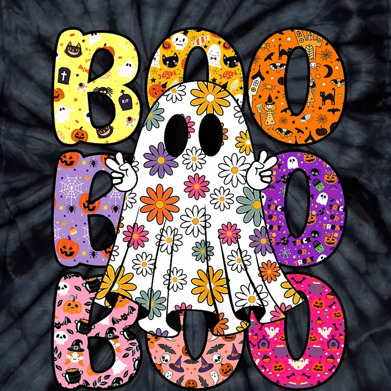 Cute Ghost Floral Boo Halloween Boy Girl Ghost Spooky Season Tie-Dye T-Shirt