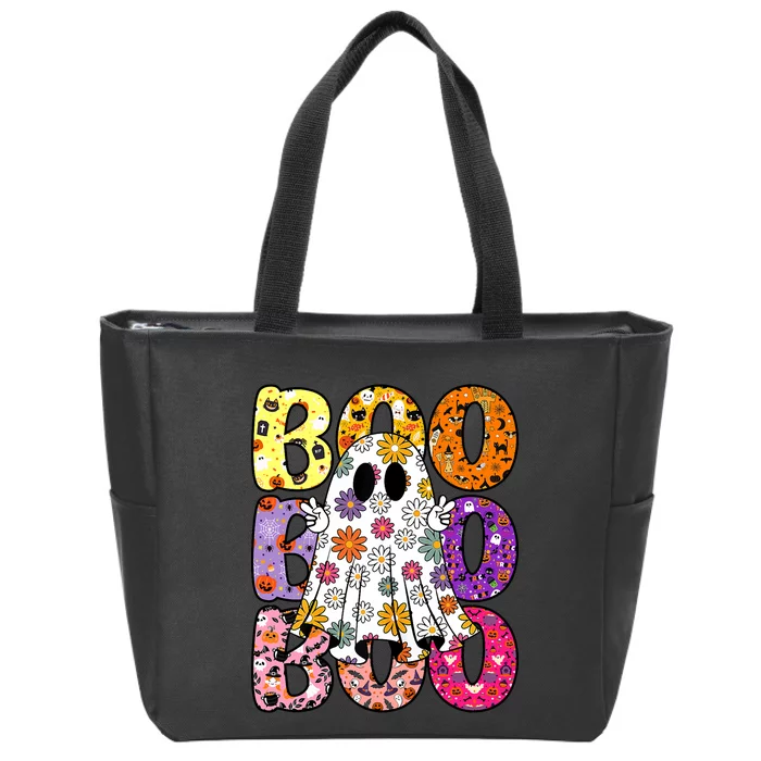 Cute Ghost Floral Boo Halloween Boy Girl Ghost Spooky Season Zip Tote Bag