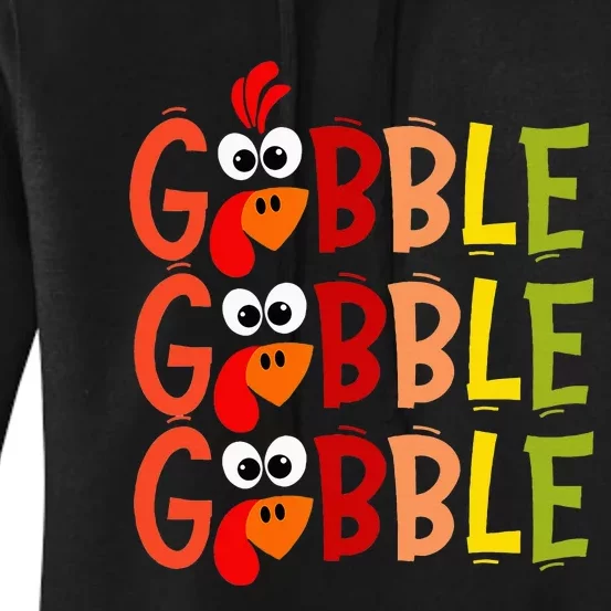 Cute Gobble Gobble Turkey Pilgrim Little  Thanksgiving Women's Pullover Hoodie