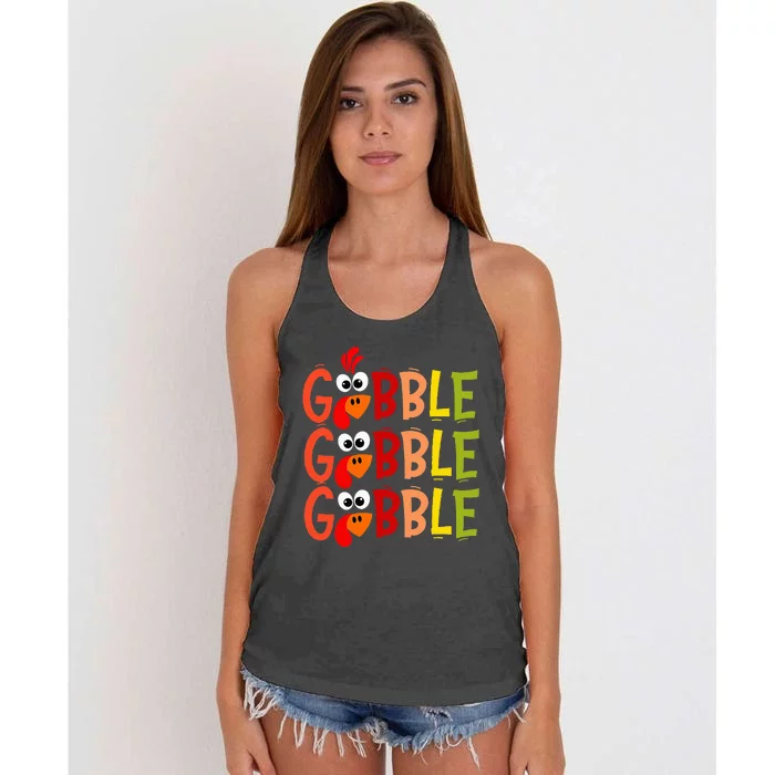 Cute Gobble Gobble Turkey Pilgrim Little  Thanksgiving Women's Knotted Racerback Tank