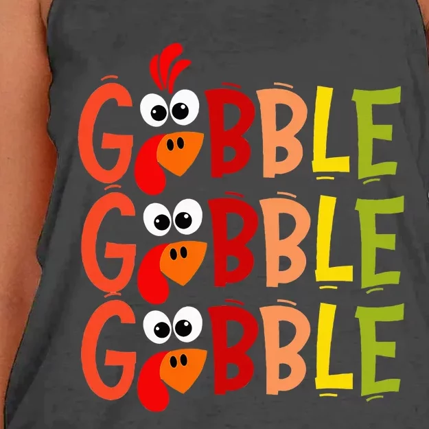 Cute Gobble Gobble Turkey Pilgrim Little  Thanksgiving Women's Knotted Racerback Tank