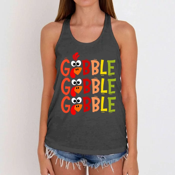 Cute Gobble Gobble Turkey Pilgrim Little  Thanksgiving Women's Knotted Racerback Tank