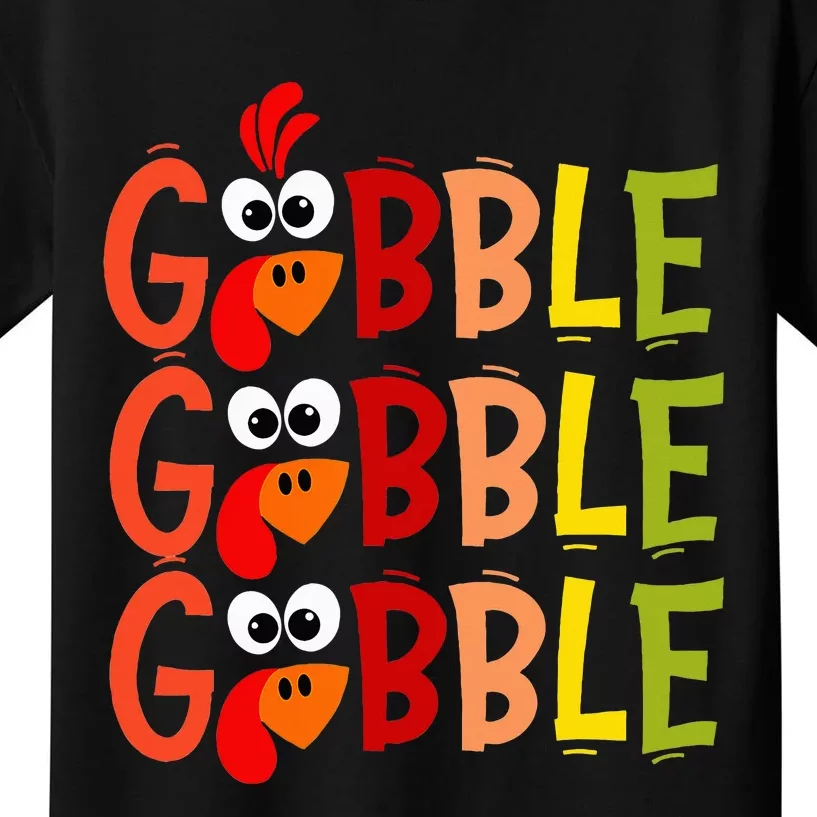 Cute Gobble Gobble Turkey Pilgrim Little  Thanksgiving Kids T-Shirt