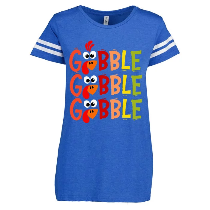 Cute Gobble Gobble Turkey Pilgrim Little  Thanksgiving Enza Ladies Jersey Football T-Shirt