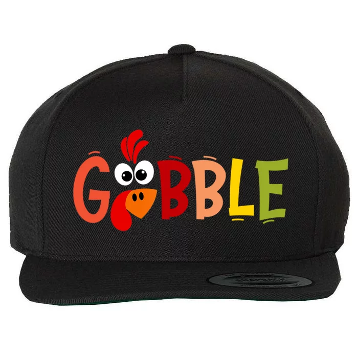 Cute Gobble Gobble Turkey Pilgrim Little Thanksgiving Funny Gift Wool Snapback Cap