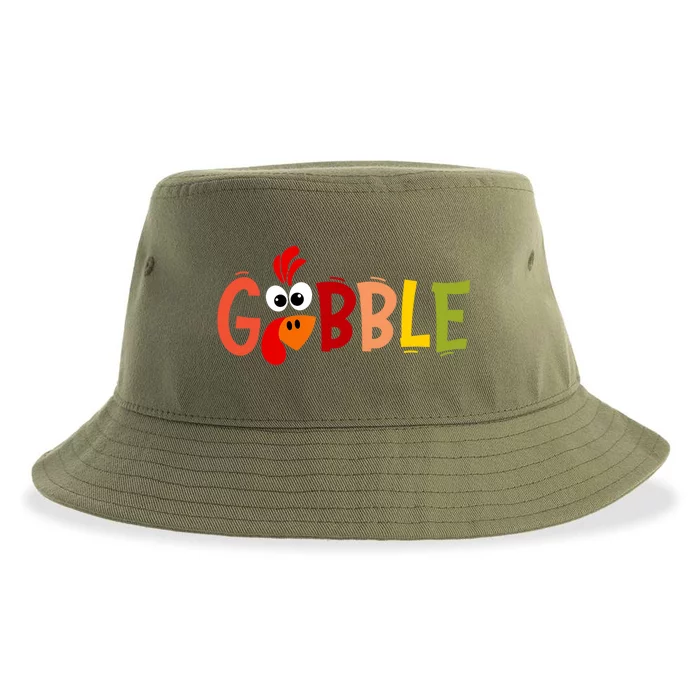 Cute Gobble Gobble Turkey Pilgrim Little Thanksgiving Funny Gift Sustainable Bucket Hat