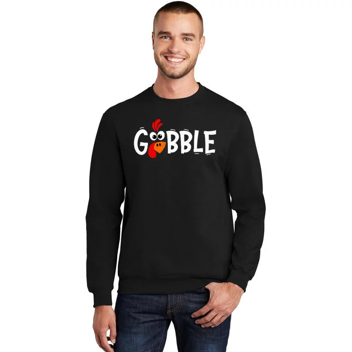 Cute Gobble Gobble Turkey Pilgrim Little Thanksgiving Tall Sweatshirt