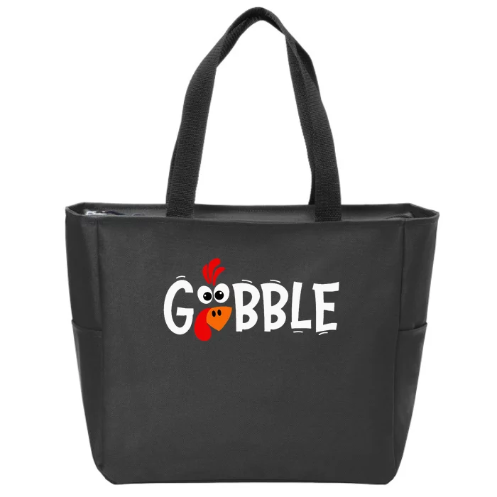 Cute Gobble Gobble Turkey Pilgrim Little Thanksgiving Zip Tote Bag