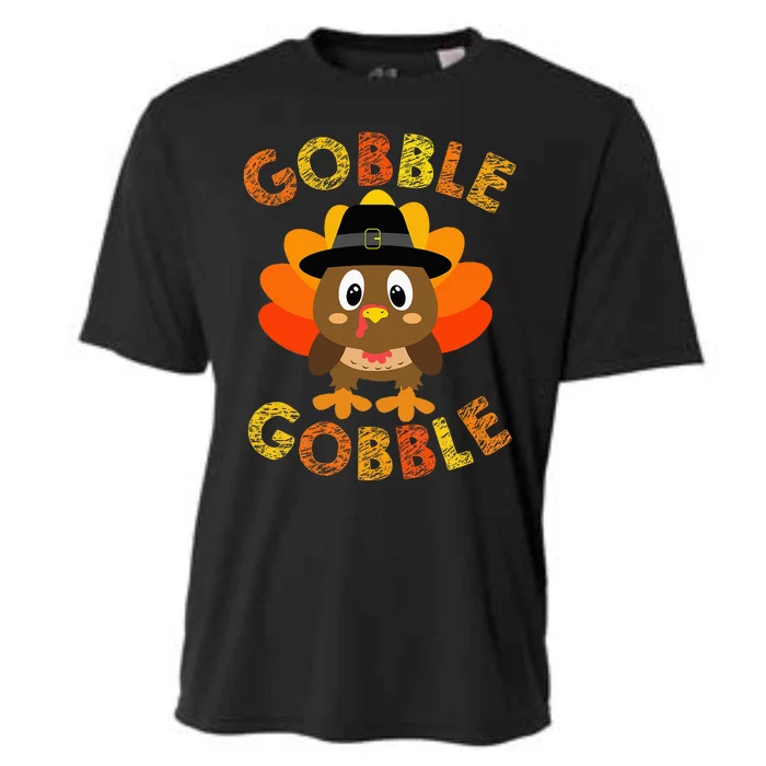 Cute Gobble Gobble Turkey Pilgrim Little Thanksgiving Cooling Performance Crew T-Shirt