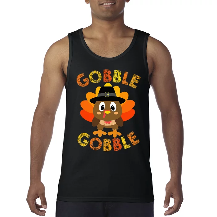 Cute Gobble Gobble Turkey Pilgrim Little Thanksgiving Tank Top