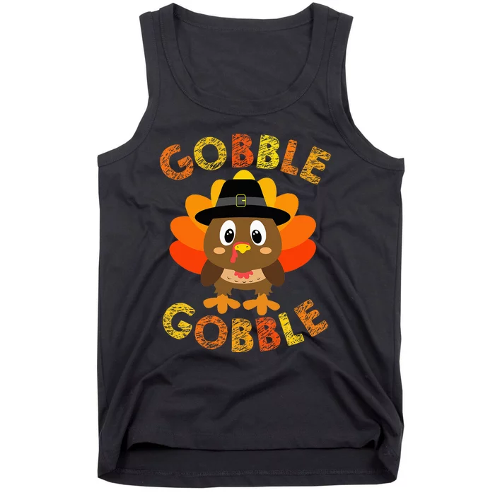 Cute Gobble Gobble Turkey Pilgrim Little Thanksgiving Tank Top