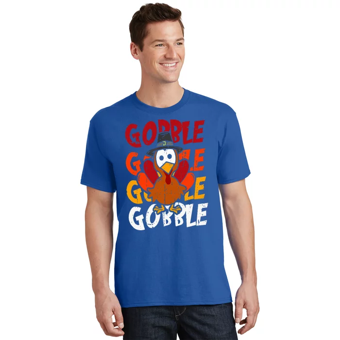 Cute Gobble Gobble Turkey Pilgrim Little  Thanksgiving T-Shirt