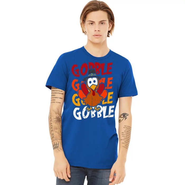 Cute Gobble Gobble Turkey Pilgrim Little  Thanksgiving Premium T-Shirt