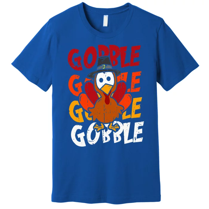 Cute Gobble Gobble Turkey Pilgrim Little  Thanksgiving Premium T-Shirt