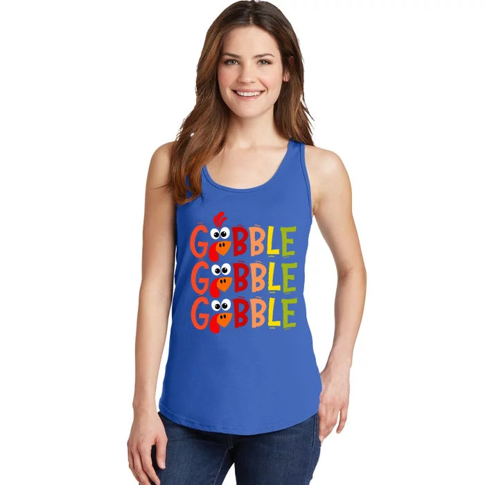 Cute Gobble Gobble Turkey Pilgrim Little Thanksgiving Ladies Essential Tank