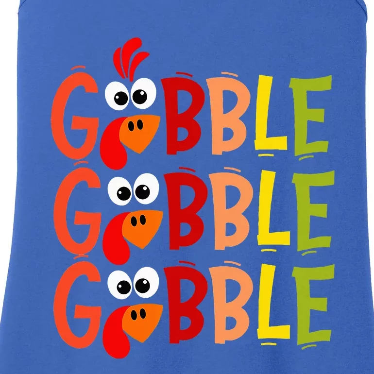 Cute Gobble Gobble Turkey Pilgrim Little Thanksgiving Ladies Essential Tank