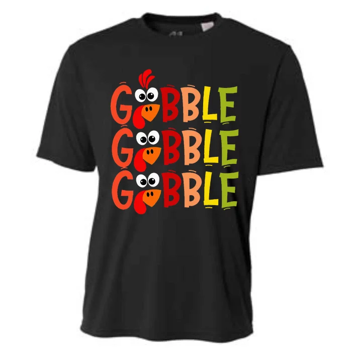 Cute Gobble Gobble Turkey Pilgrim Little Thanksgiving Cooling Performance Crew T-Shirt