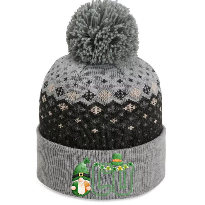 Cute Gnome Green Shamrock Funny Icu Nurse St Patricks Day Meaningful Gift The Baniff Cuffed Pom Beanie