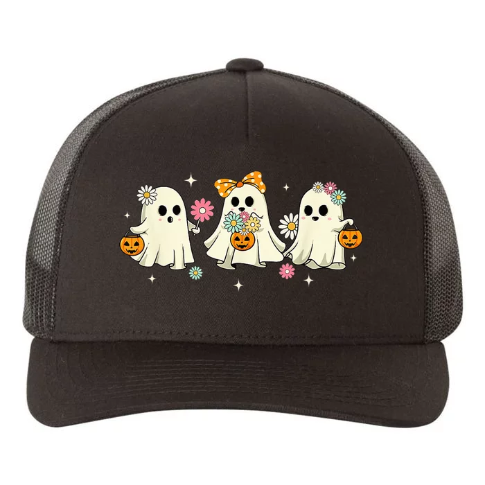 Cute Ghost Groovy Vintage Halloween Spooky Season Floral Yupoong Adult 5-Panel Trucker Hat