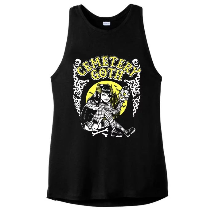 Cemetary Goth Girl Horror Ladies Tri-Blend Wicking Tank