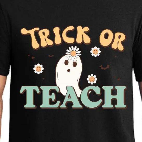 Cute Ghost Groovy Halloween Trick Or Teach Retro Floral Ghost Teacher Pajama Set