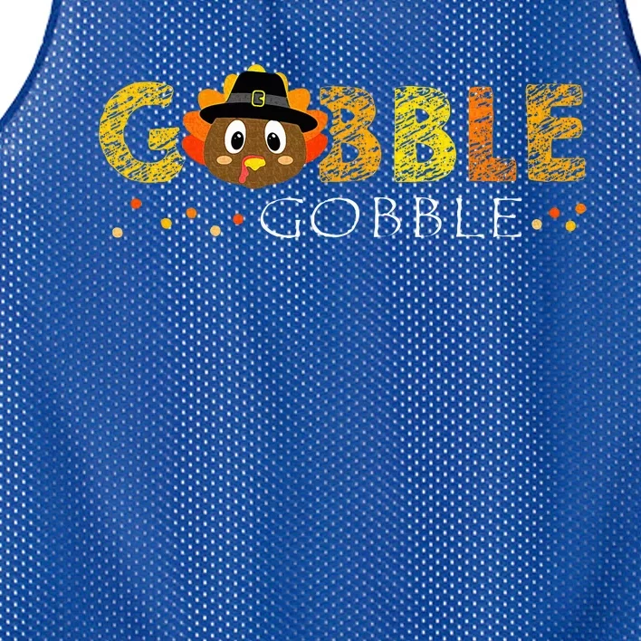 Cute Gobble Gobble Turkey Pilgrim Little Thanksgiving Mesh Reversible Basketball Jersey Tank