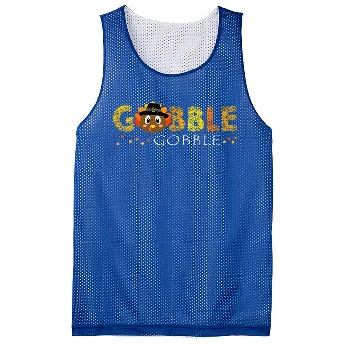 Cute Gobble Gobble Turkey Pilgrim Little Thanksgiving Mesh Reversible Basketball Jersey Tank