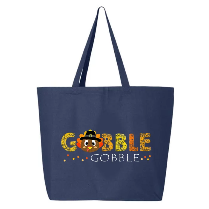 Cute Gobble Gobble Turkey Pilgrim Little Thanksgiving 25L Jumbo Tote