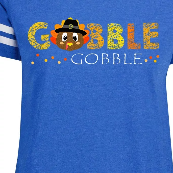 Cute Gobble Gobble Turkey Pilgrim Little Thanksgiving Enza Ladies Jersey Football T-Shirt