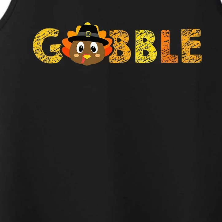 Cute Gobble Gobble Turkey Pilgrim Little Thanksgiving Performance Tank