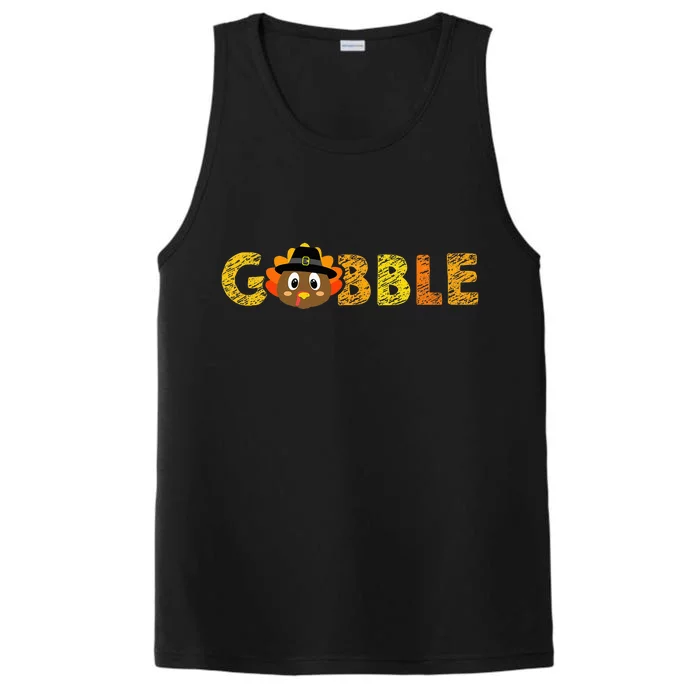 Cute Gobble Gobble Turkey Pilgrim Little Thanksgiving Performance Tank