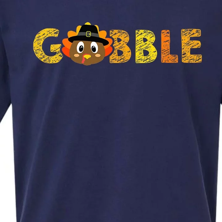 Cute Gobble Gobble Turkey Pilgrim Little Thanksgiving Sueded Cloud Jersey T-Shirt