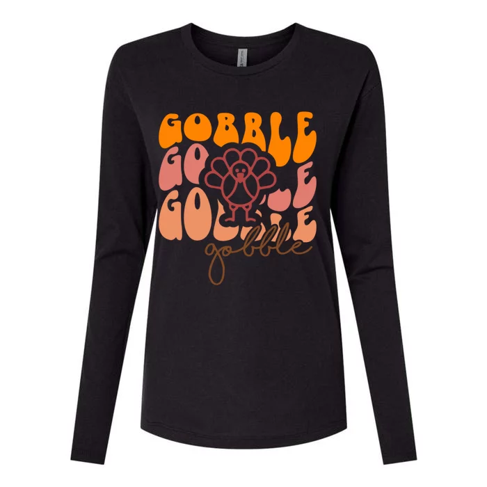 Cute Gobble Gobble Turkey Thanksgiving Gift Womens Cotton Relaxed Long Sleeve T-Shirt