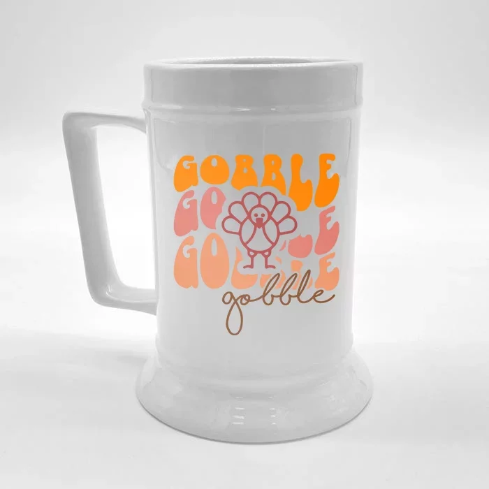 Cute Gobble Gobble Turkey Thanksgiving Gift Front & Back Beer Stein