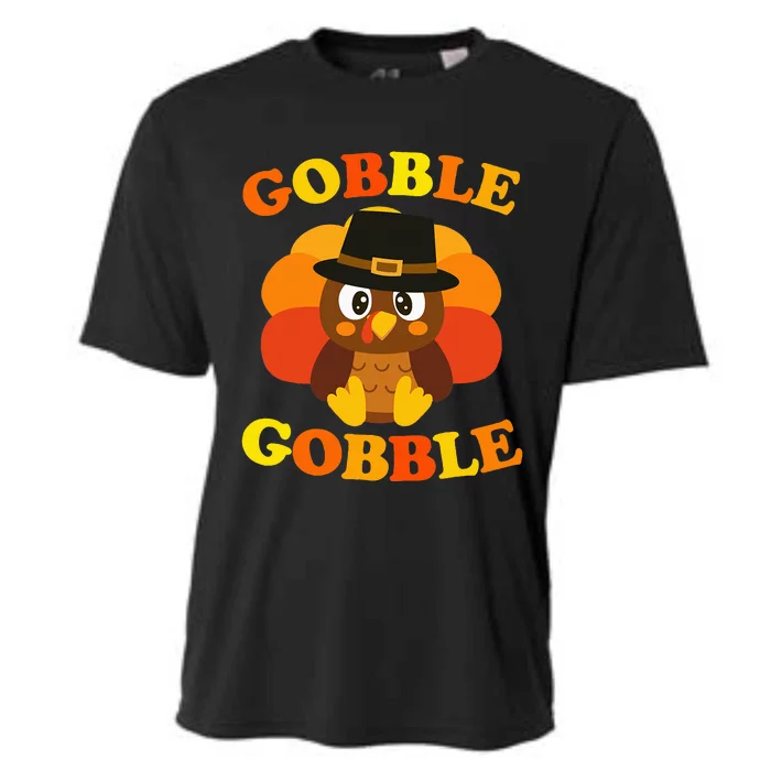 Cute Gobble Gobble Turkey Pilgrim Little Thanksgiving Cooling Performance Crew T-Shirt