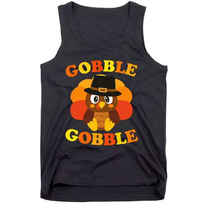 Cute Gobble Gobble Turkey Pilgrim Little Thanksgiving Tank Top