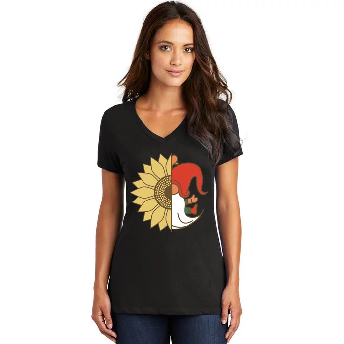 Colorful Garden Gnomes With Sunflower Women's V-Neck T-Shirt