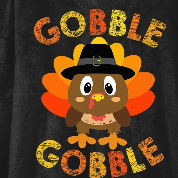 Cute Gobble Gobble Turkey Pilgrim Little Thanksgiving Hooded Wearable Blanket