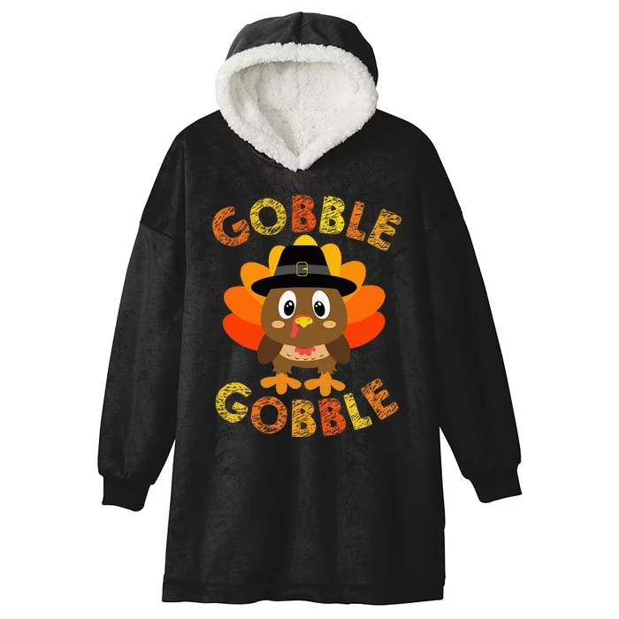 Cute Gobble Gobble Turkey Pilgrim Little Thanksgiving Hooded Wearable Blanket