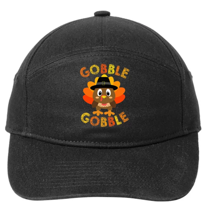 Cute Gobble Gobble Turkey Pilgrim Little Thanksgiving 7-Panel Snapback Hat