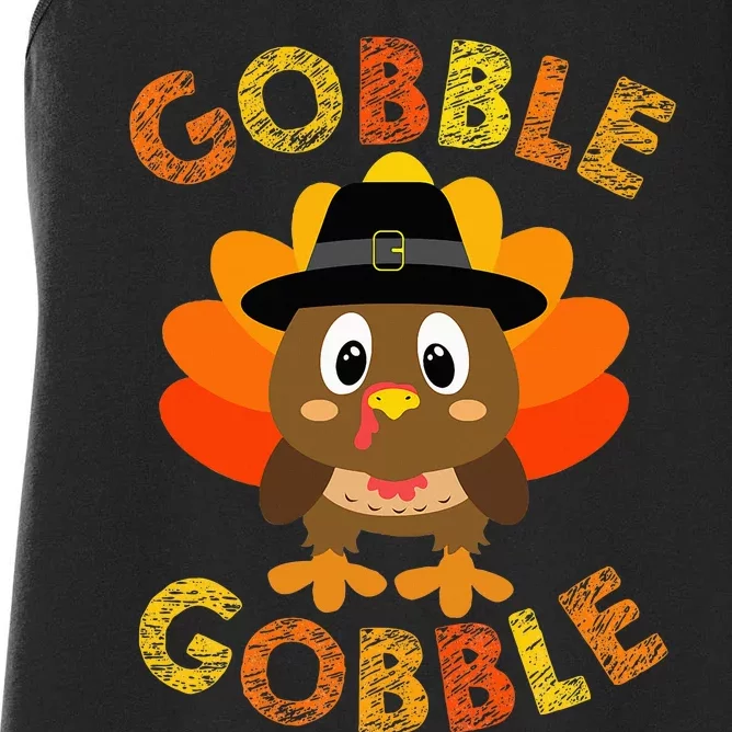 Cute Gobble Gobble Turkey Pilgrim Little Thanksgiving Women's Racerback Tank