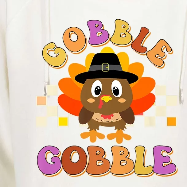 Cute Gobble Gobble Turkey Pilgrim Little Thanksgiving Gift Womens Funnel Neck Pullover Hood