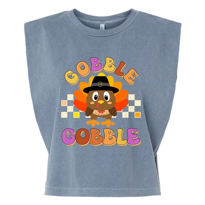 Cute Gobble Gobble Turkey Pilgrim Little Thanksgiving Gift Garment-Dyed Women's Muscle Tee