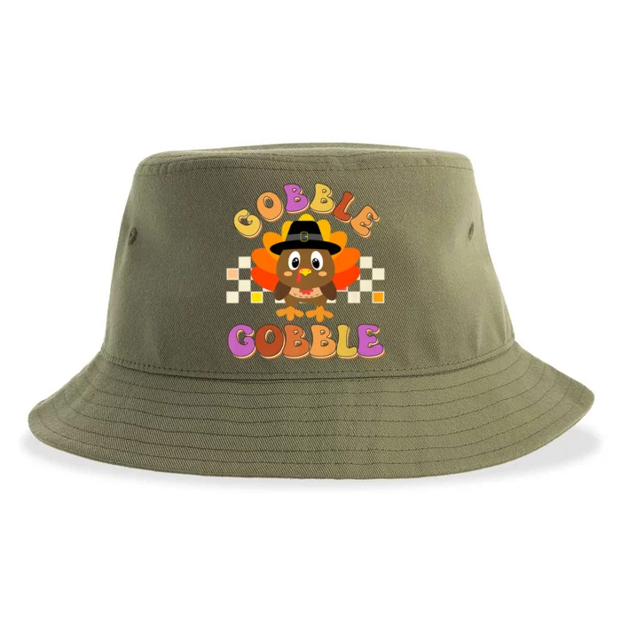 Cute Gobble Gobble Turkey Pilgrim Little Thanksgiving Gift Sustainable Bucket Hat