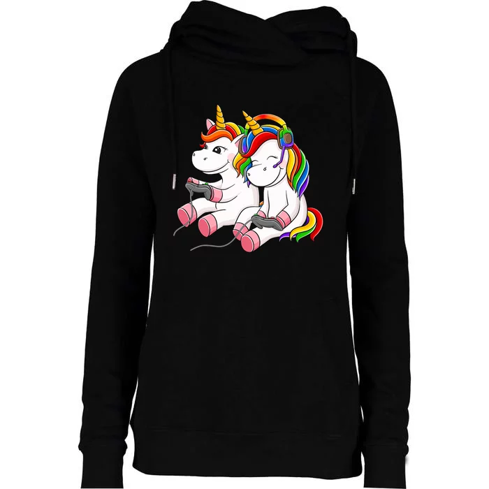 Couple Gaymer Gay Gmaer Unicorn Lgbt Rainbow Flag Pride Womens Funnel Neck Pullover Hood