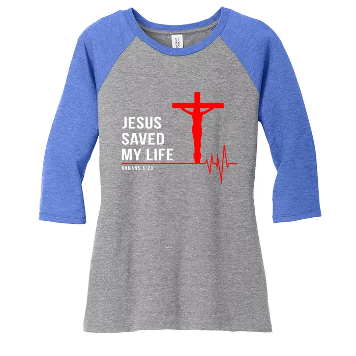 Christian Group Gift Jesus Saved My Life Holy Week Bible Funny Gift Women's Tri-Blend 3/4-Sleeve Raglan Shirt