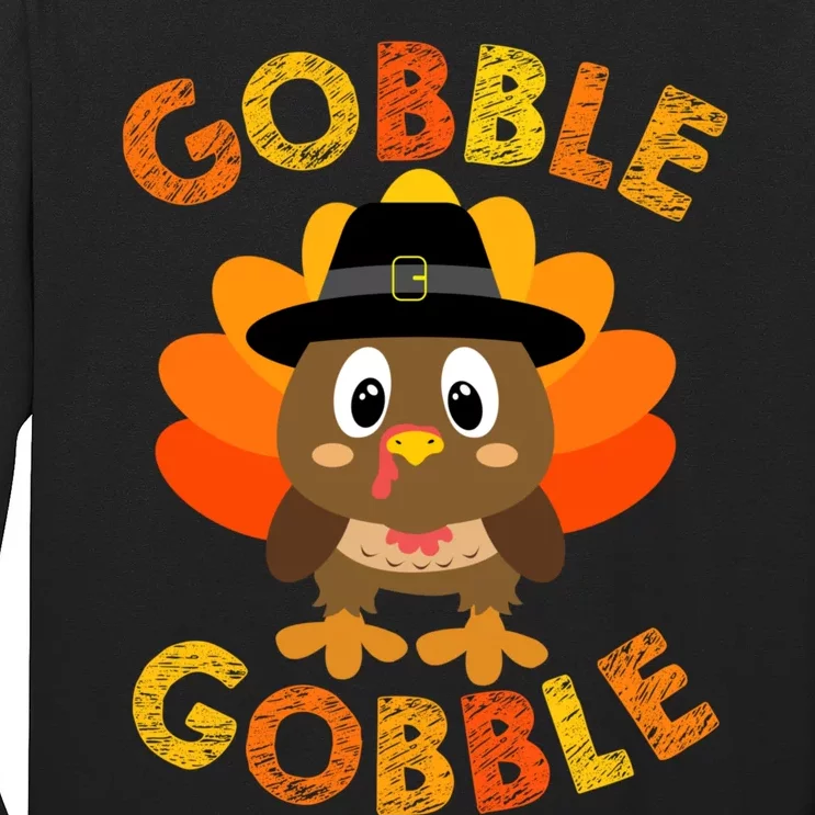 Cute Gobble Gobble Turkey Pilgrim Little Boys Thanksgiving Long Sleeve Shirt