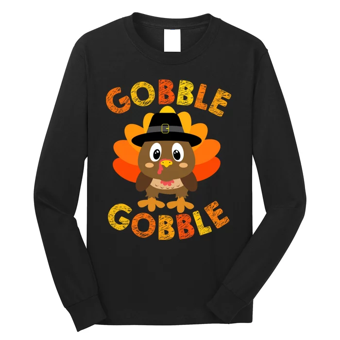 Cute Gobble Gobble Turkey Pilgrim Little Boys Thanksgiving Long Sleeve Shirt